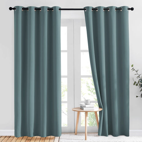 NICETOWN blackout greyish blue curtains in living room offering daytime privacy and glare reduction