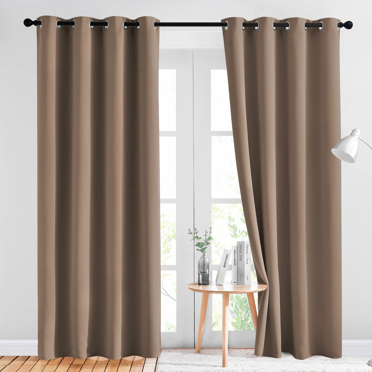 NICETOWN blackout curtains cappuccino front view blocks light for better sleep