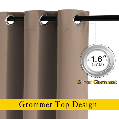 NICETOWN blackout curtains grommet detail shows silver hardware for smooth sliding