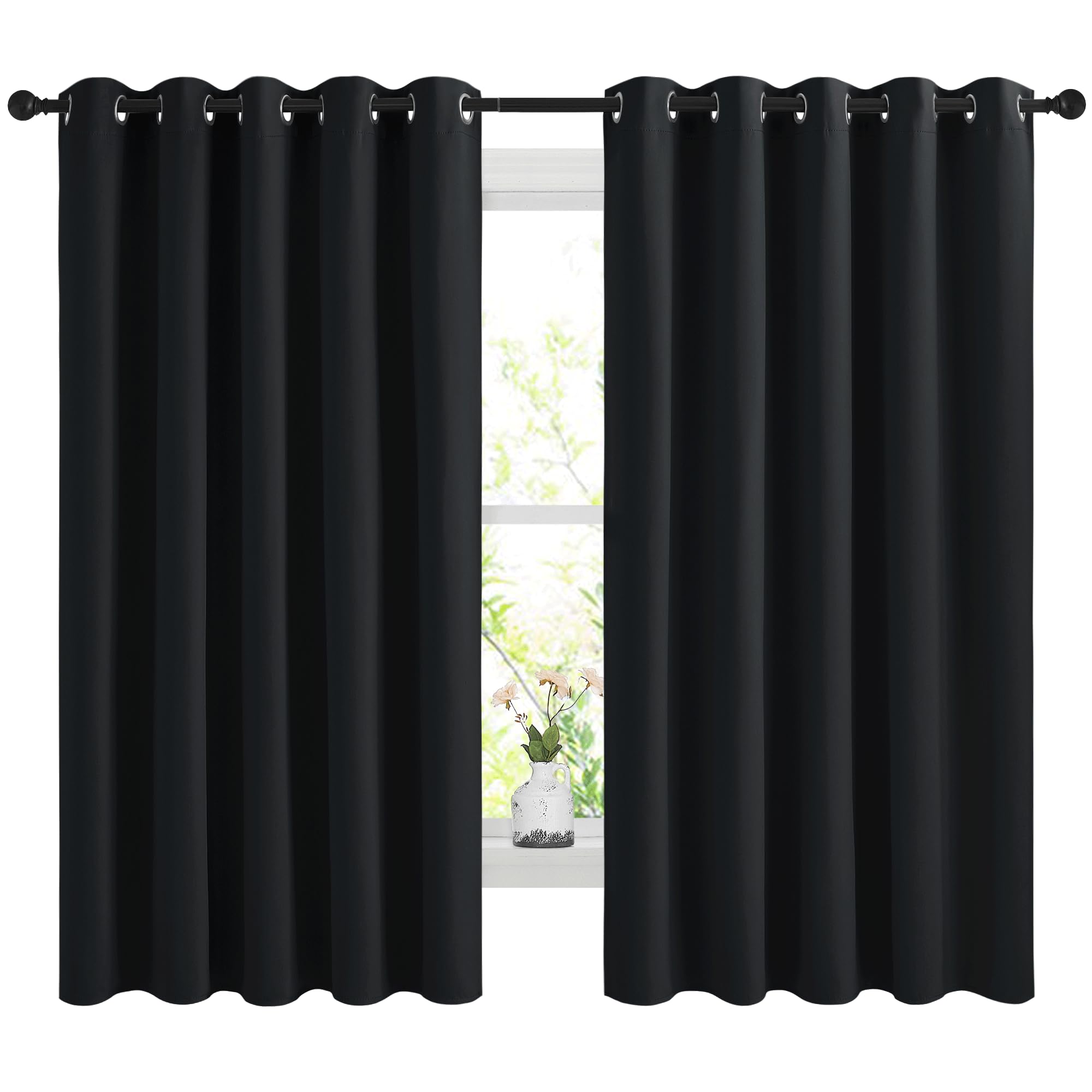 NICETOWN blackout curtains front view with silver grommets and bold blackout effect