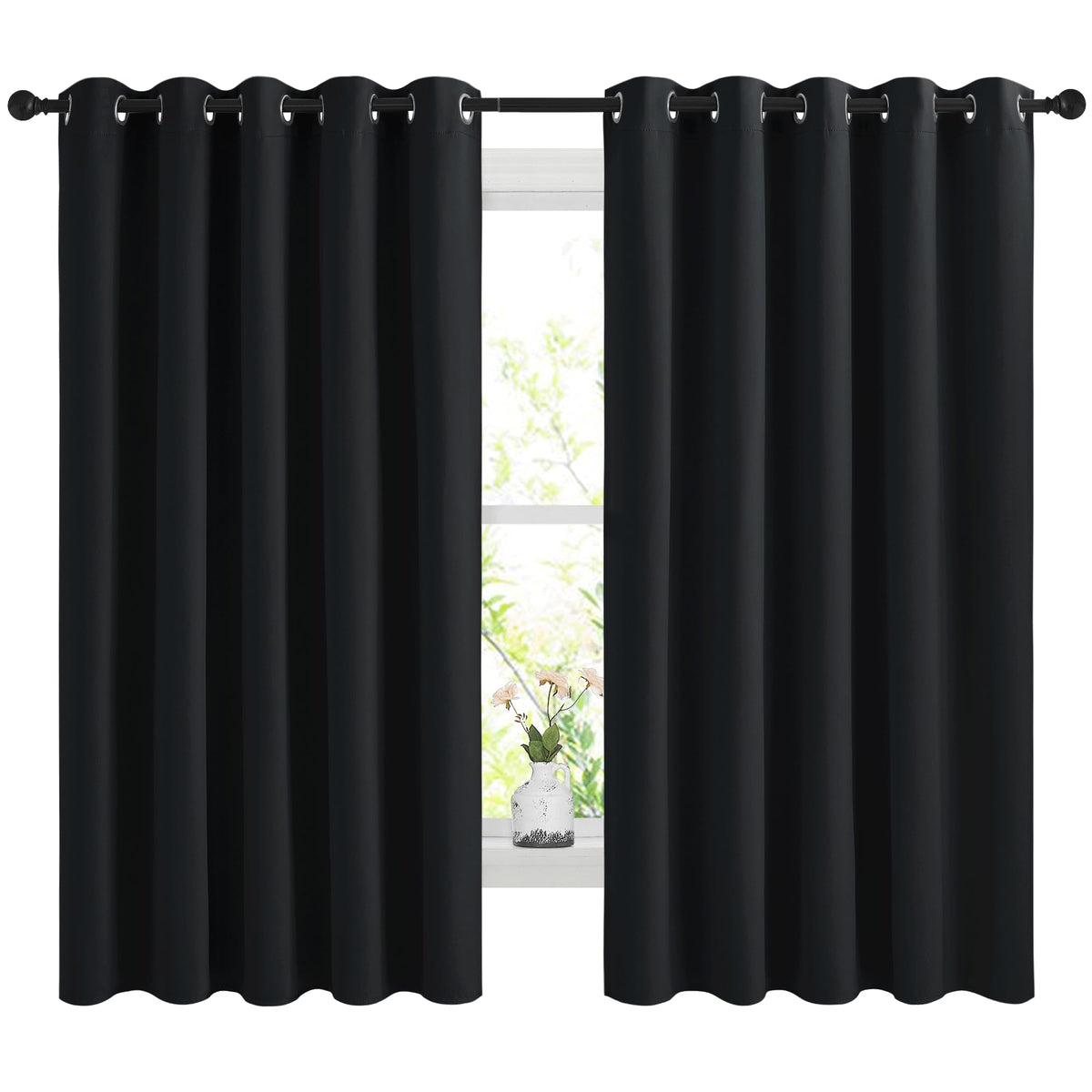 NICETOWN blackout curtains front view with silver grommets and bold blackout effect