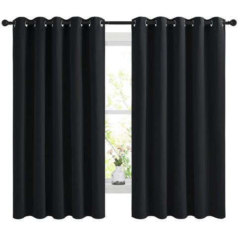 NICETOWN blackout curtains front view with silver grommets and bold blackout effect
