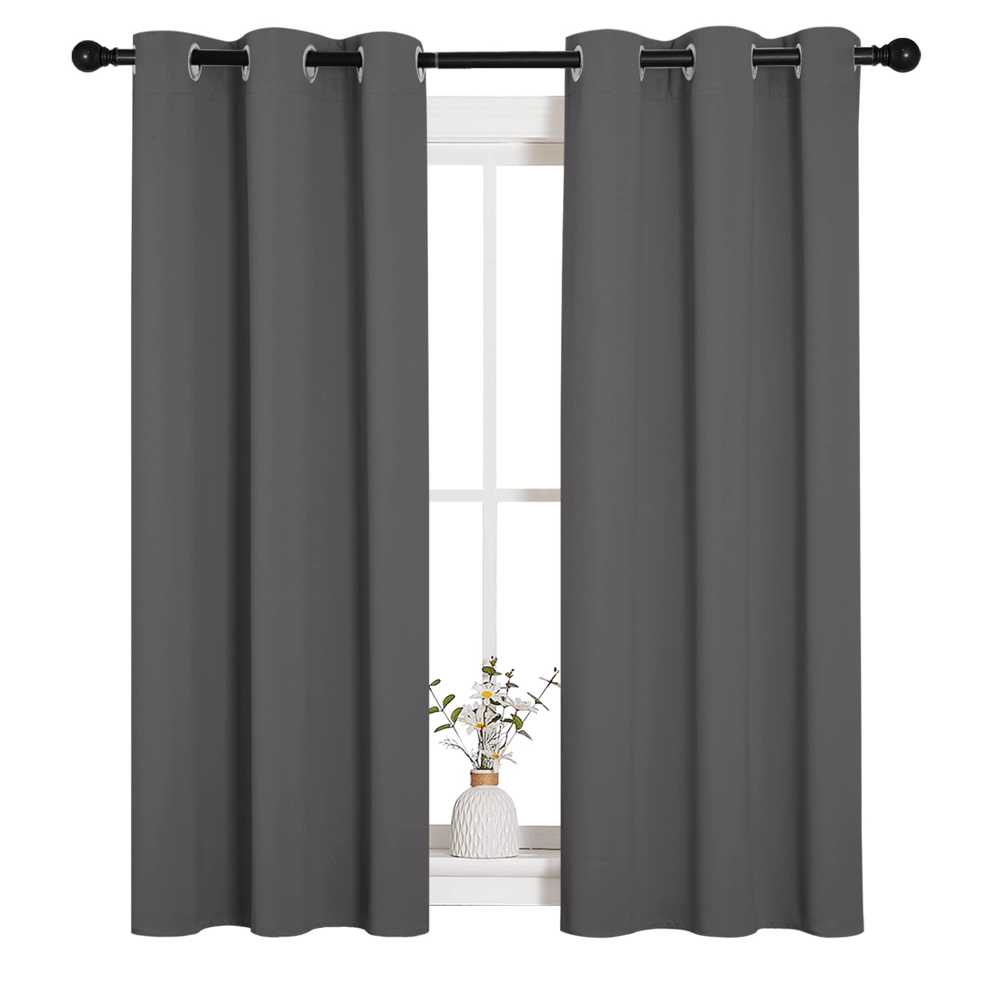 NICETOWN blackout curtains with silver grommet close-up for easy sliding and sleek look.
