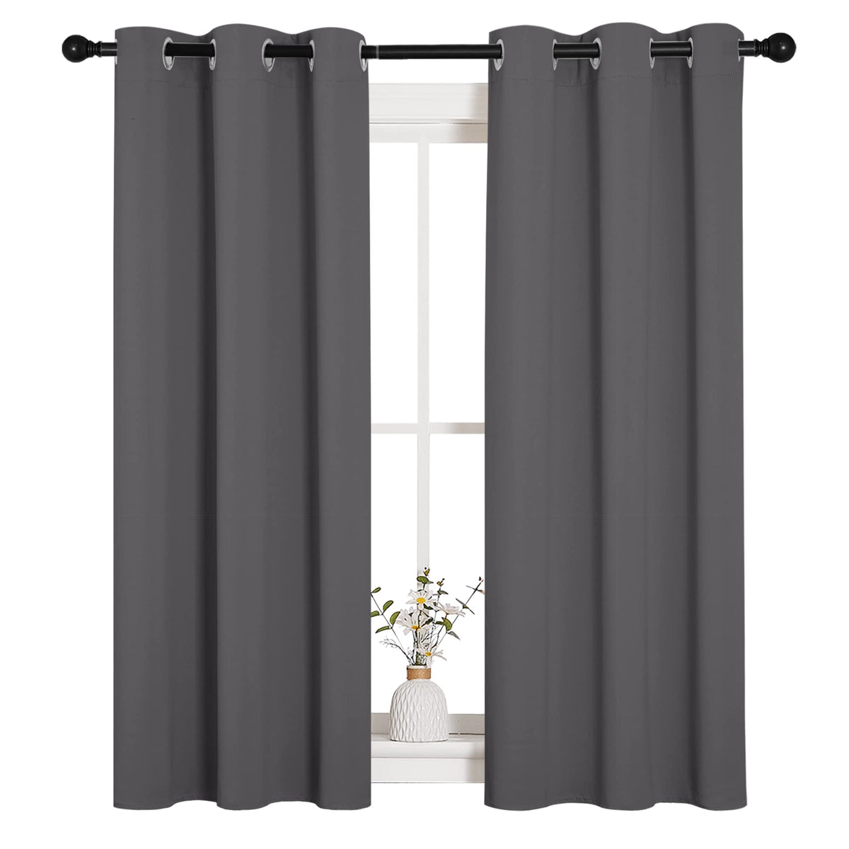NICETOWN blackout curtains with silver grommet close-up for easy sliding and sleek look.