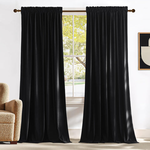 NICETOWN velvet blackout curtain panel setup blocks light for immersive movie nights.