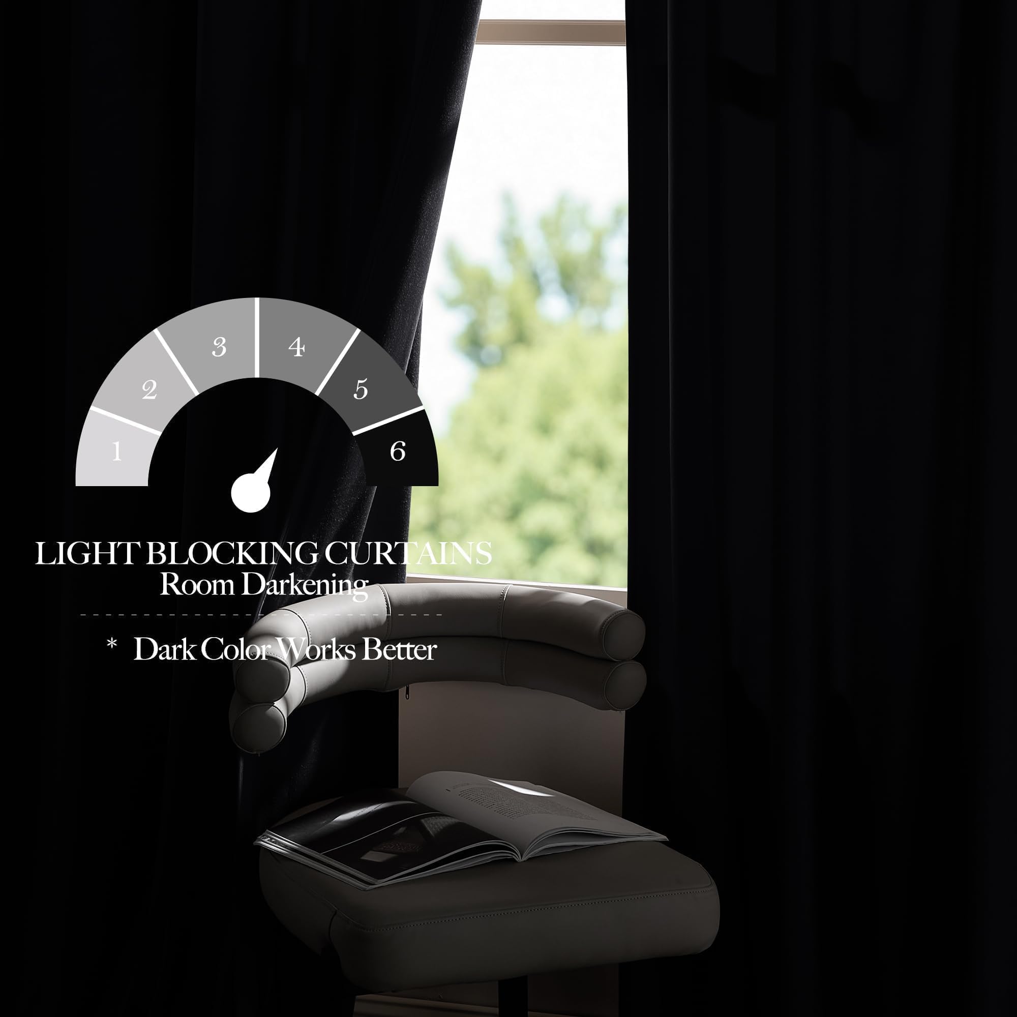 NICETOWN velvet blackout dims exterior light for a calmer bedroom ambiance.