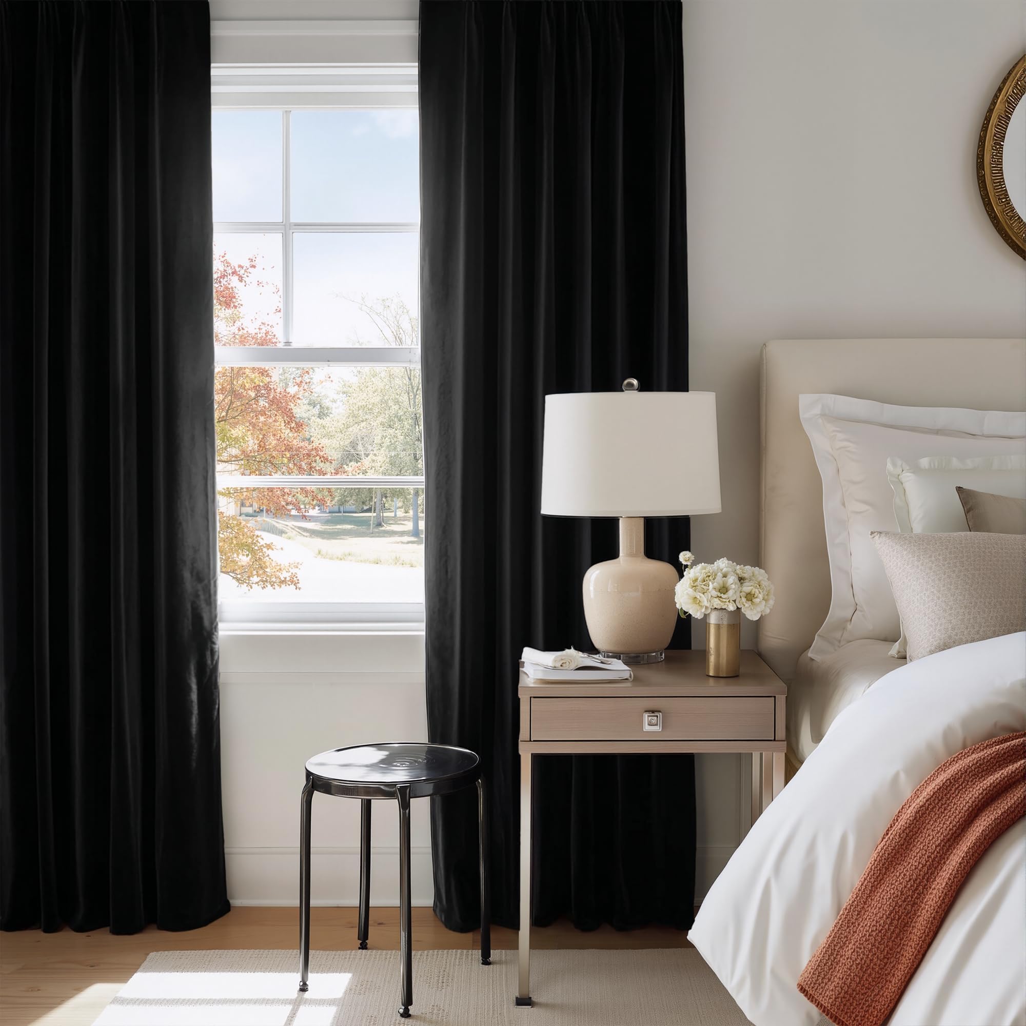 NICETOWN velvet rod-pocket top detail for easy hanging and a clean window look.