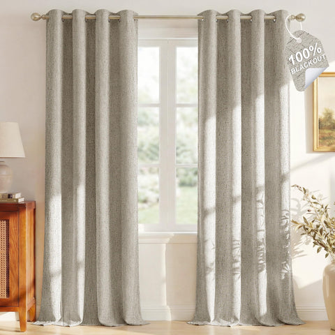 NICETOWN blackout linen beige curtains assembly for quick living room setup