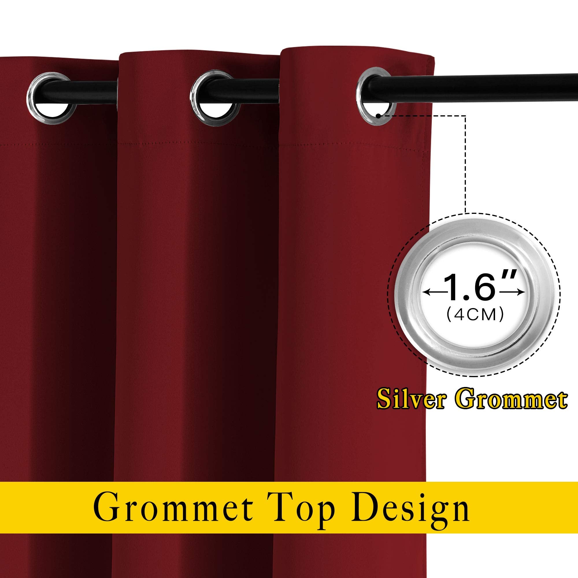 NICETOWN thermal insulated burgundy panels help regulate temperature and energy use.