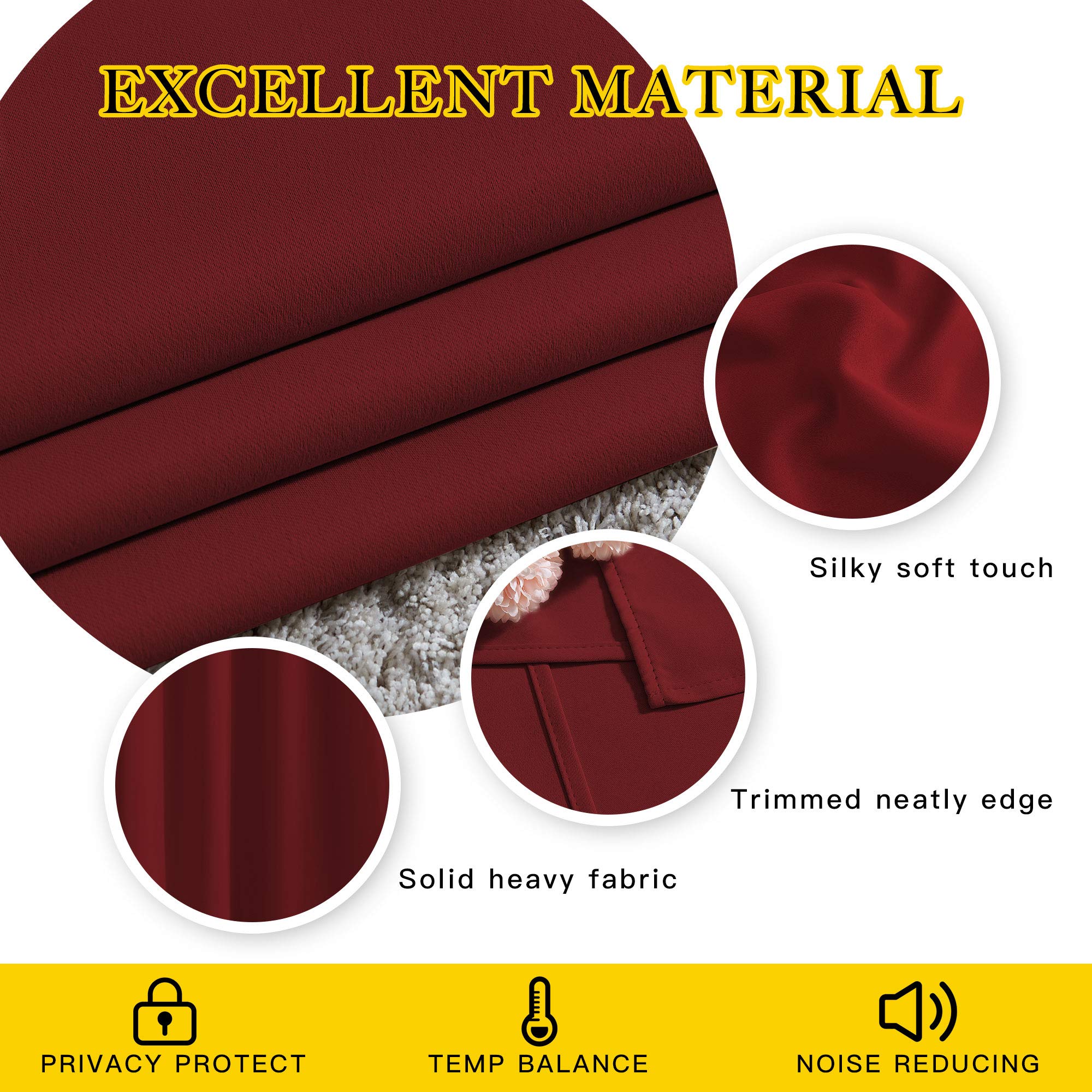 NICETOWN grommet-top burgundy curtains slide smoothly for easy installation.