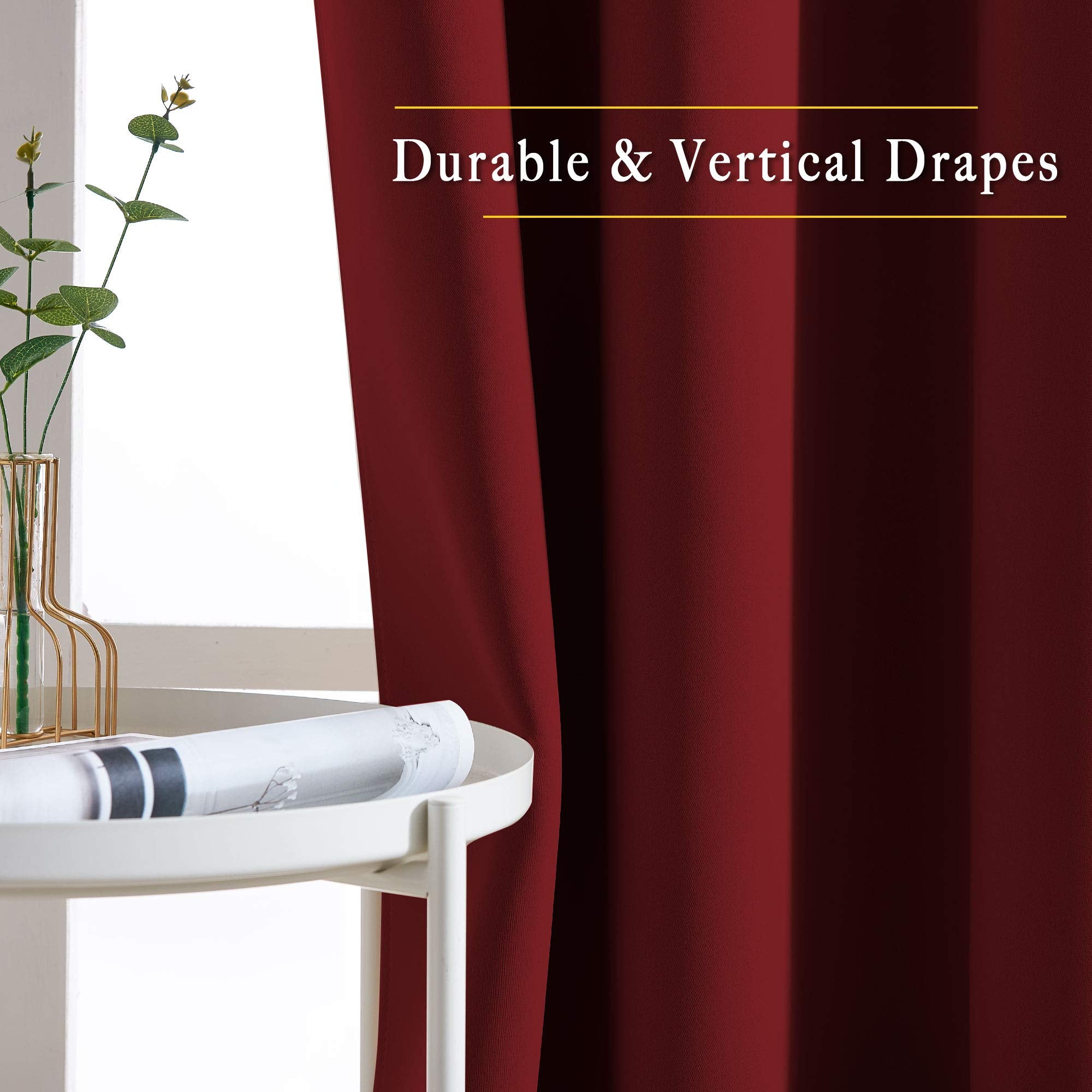 NICETOWN burgundy blackout curtains are soft and heavy with even color.