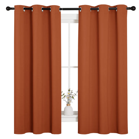 NICETOWN burnt orange curtains in a modern bedroom setup, 42x63.