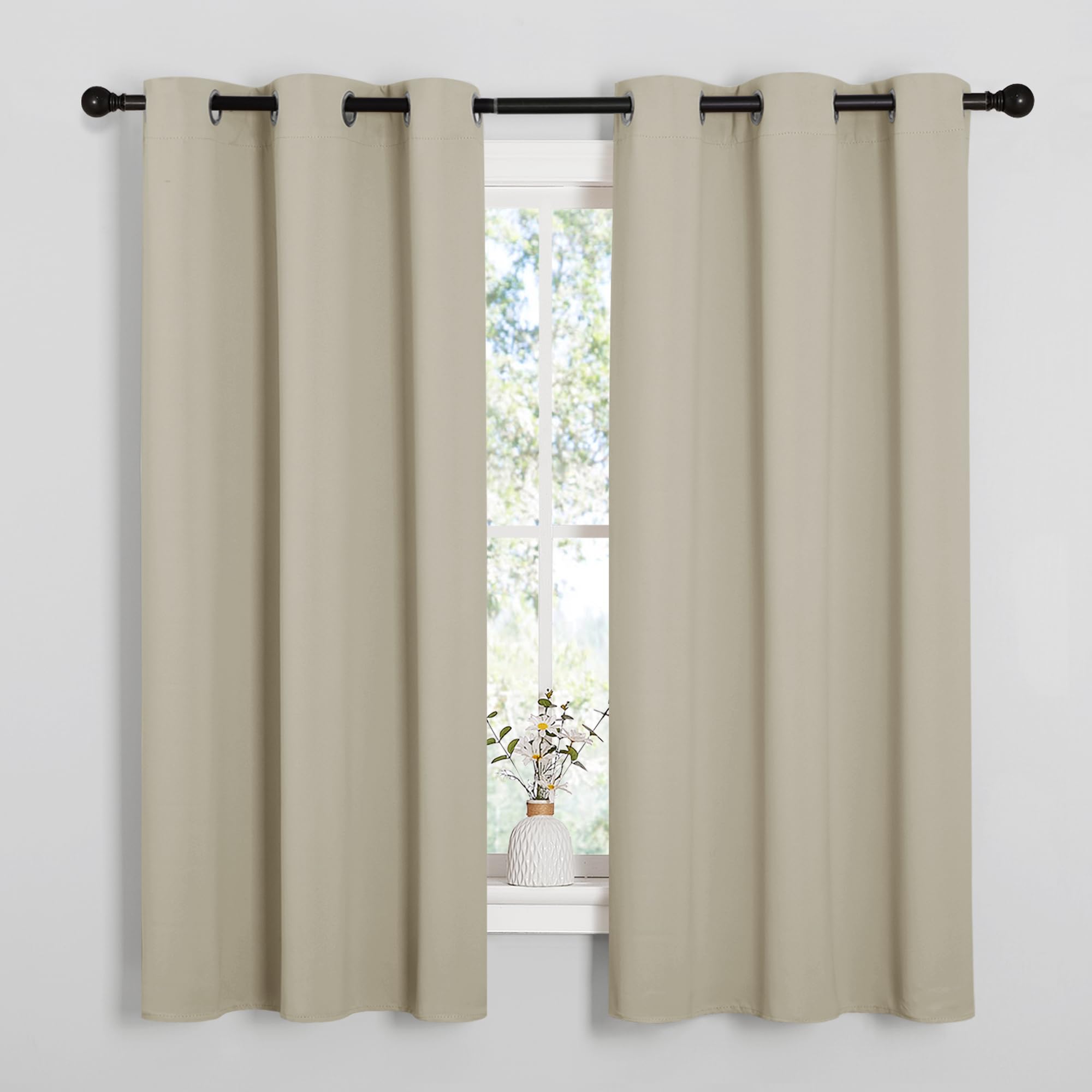 NICETOWN cream thermal curtains, panel 01, block light and reduce glare for serene mornings.