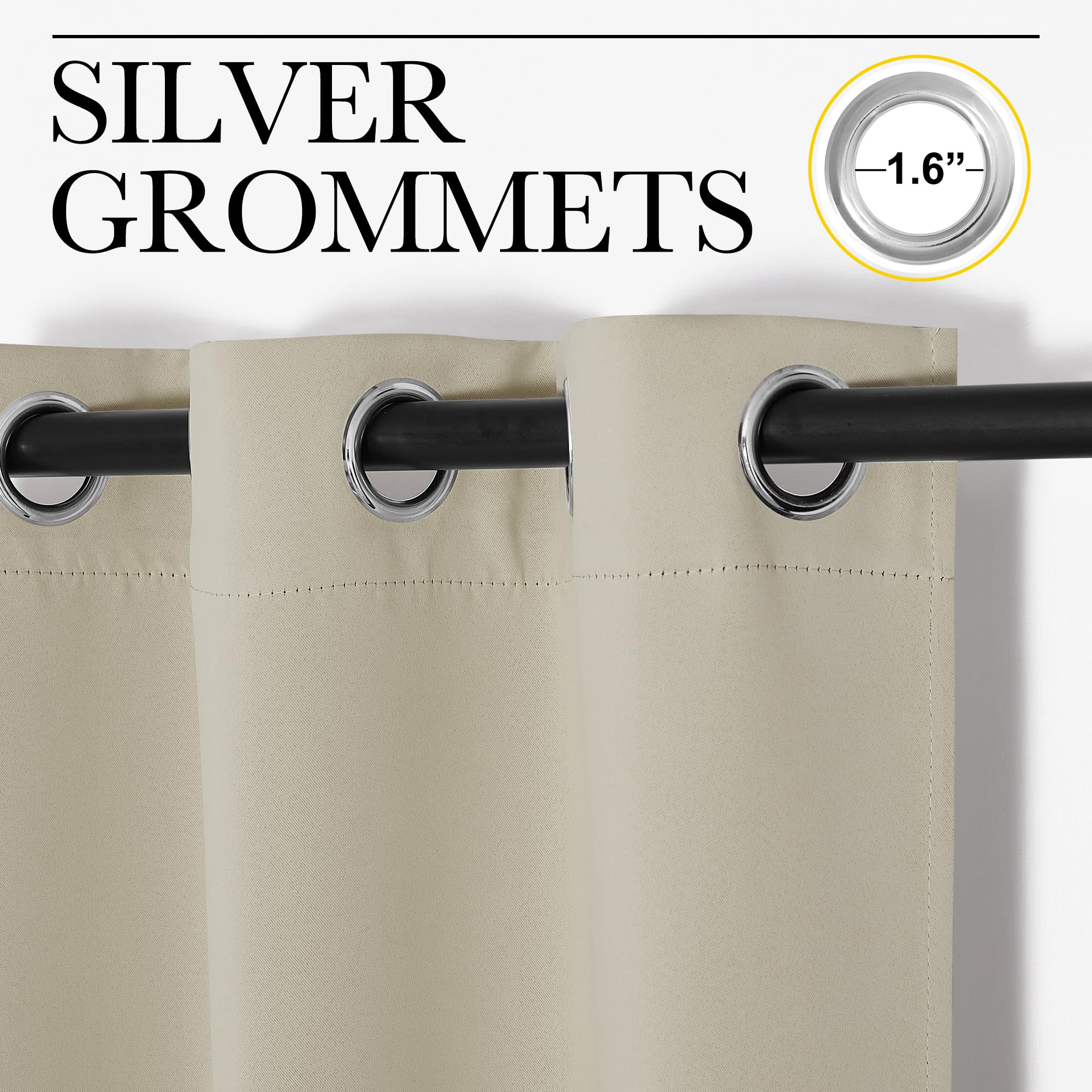 NICETOWN cream thermal curtains, panel 02, enhance privacy while dampening outside noise.