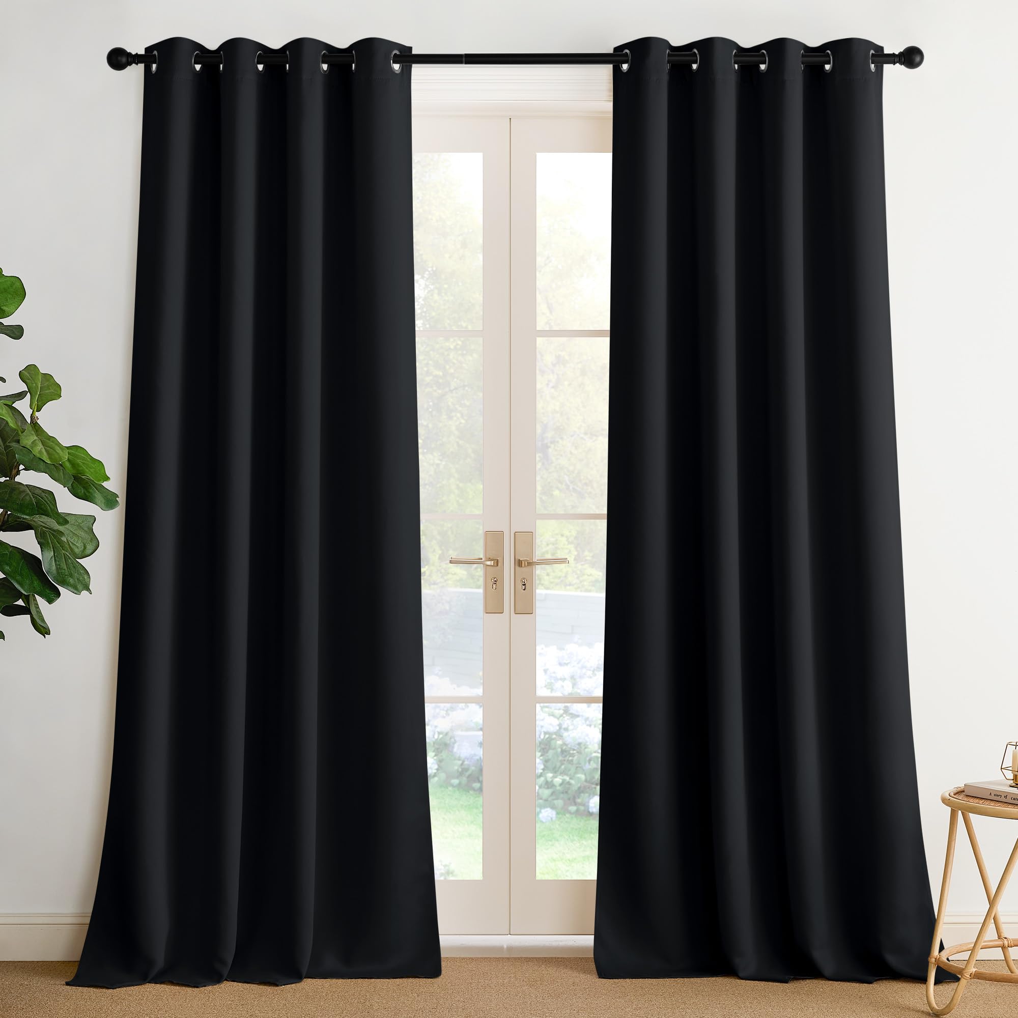 NICETOWN 2-panel grommet top drapes hung smoothly for modern look and light control.