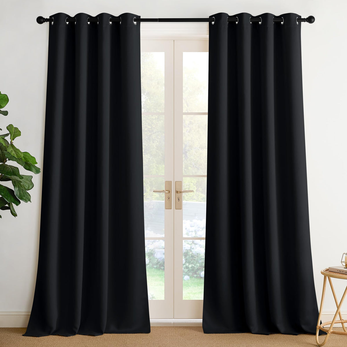 NICETOWN 2-panel grommet top drapes hung smoothly for modern look and light control.