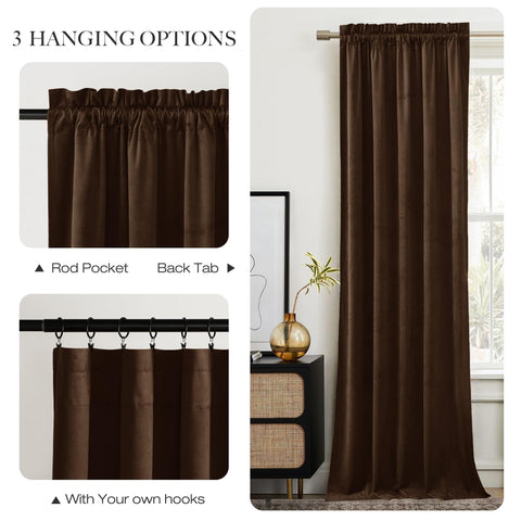 NICETOWN dual-pocket velvet curtains fit standard rods easily.