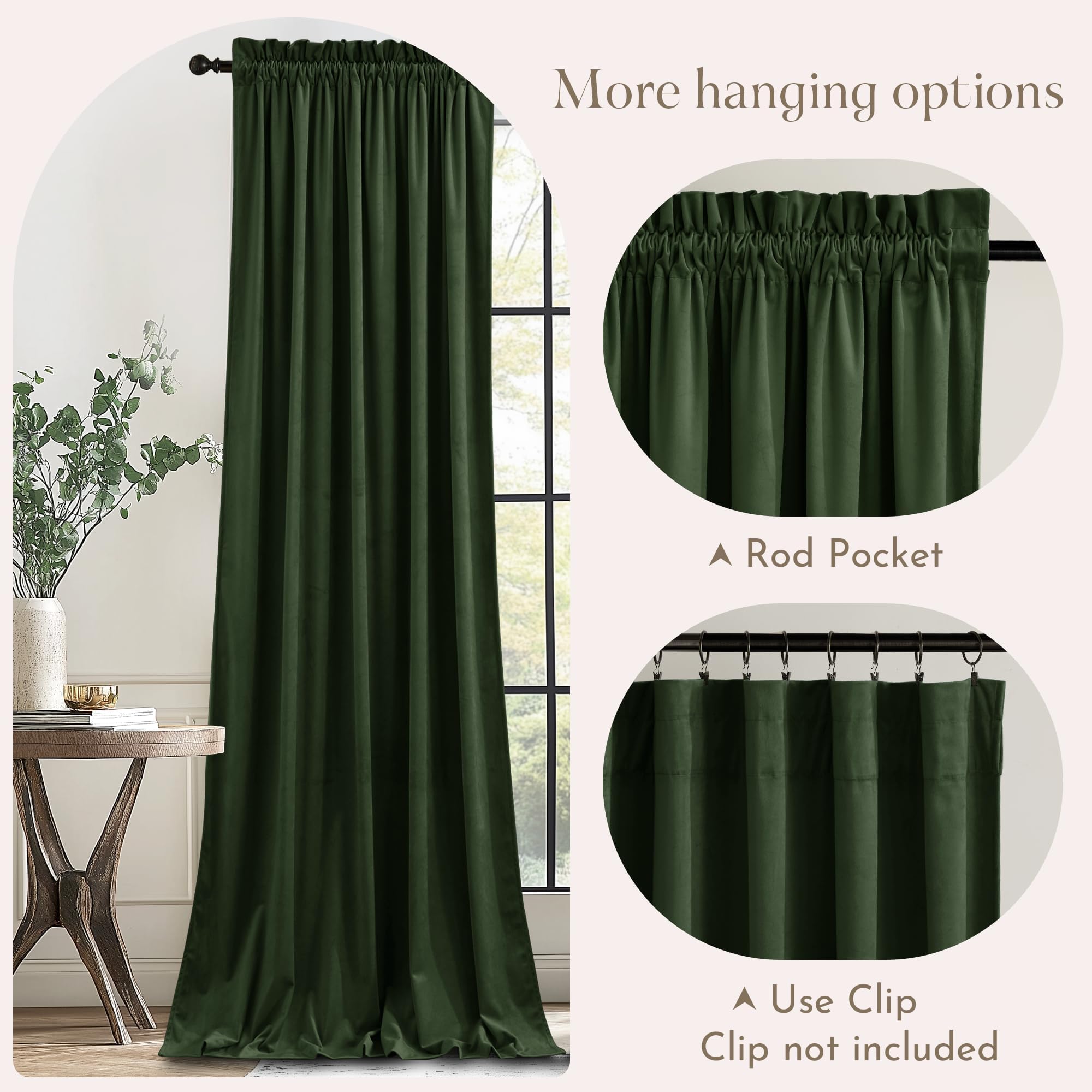 NICETOWN dual rod pockets support easy hanging and neat drape.