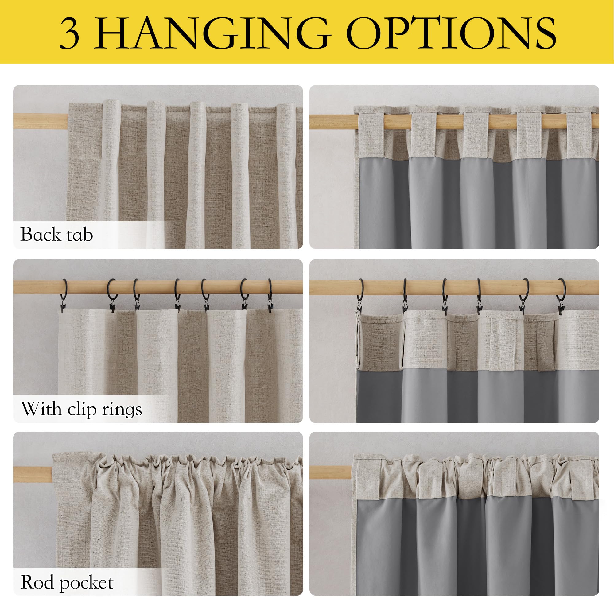 NICETOWN easy installation on standard rods with 1.9-inch pocket.