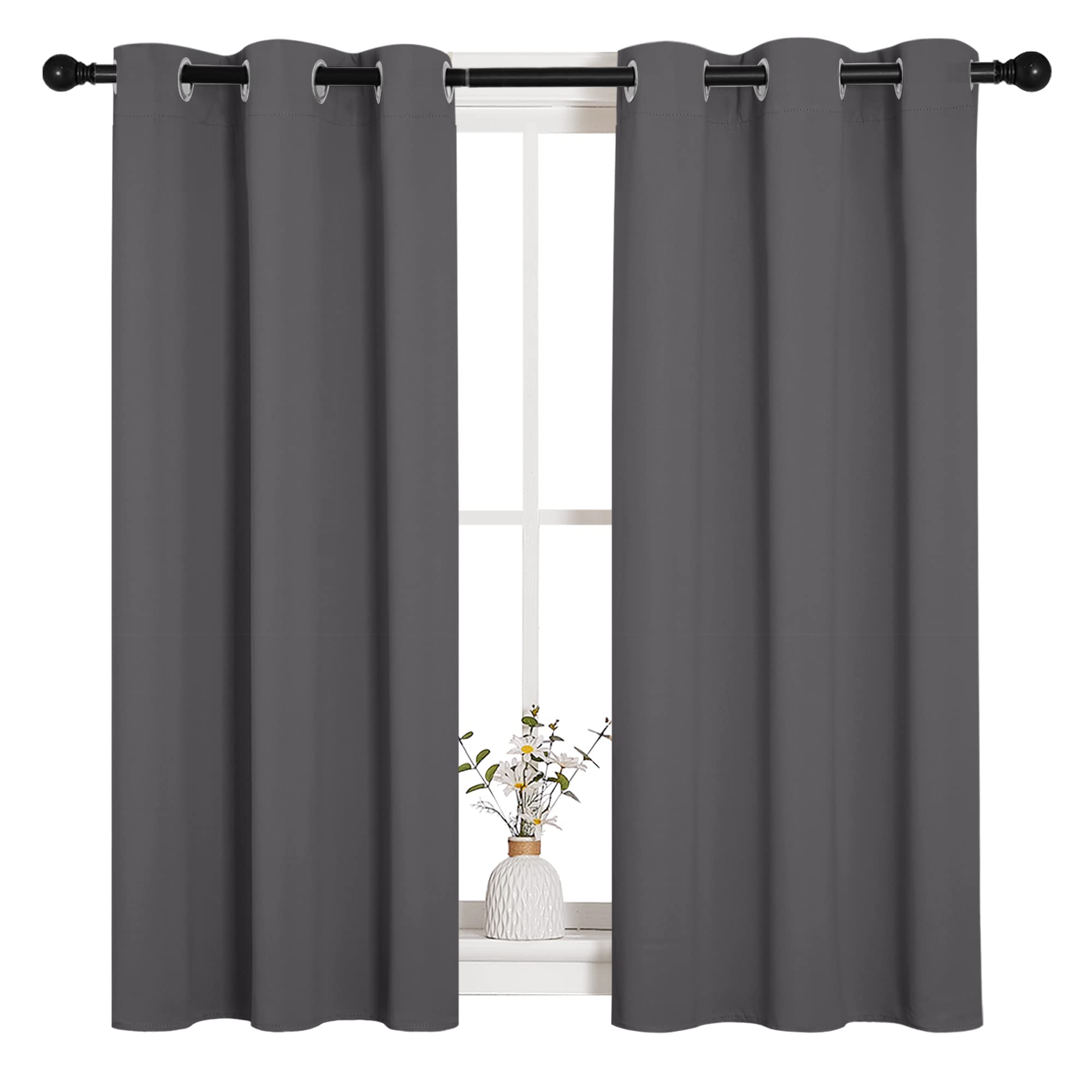 NICETOWN grey blackout curtain panel with grommet top blocks light for bedrooms