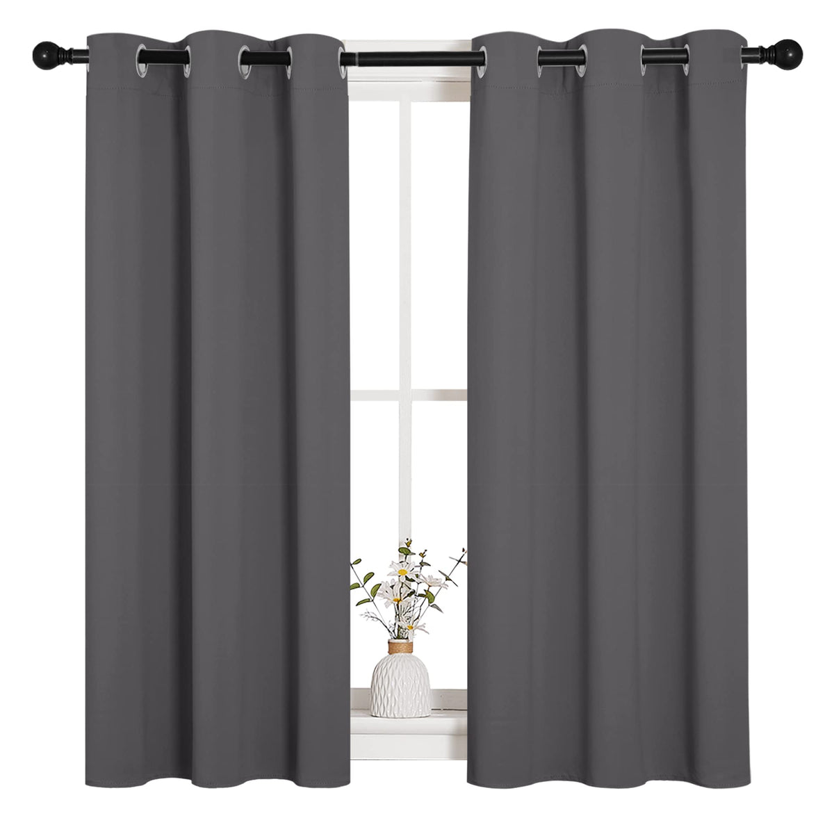 NICETOWN grey blackout curtain panel with grommet top blocks light for bedrooms