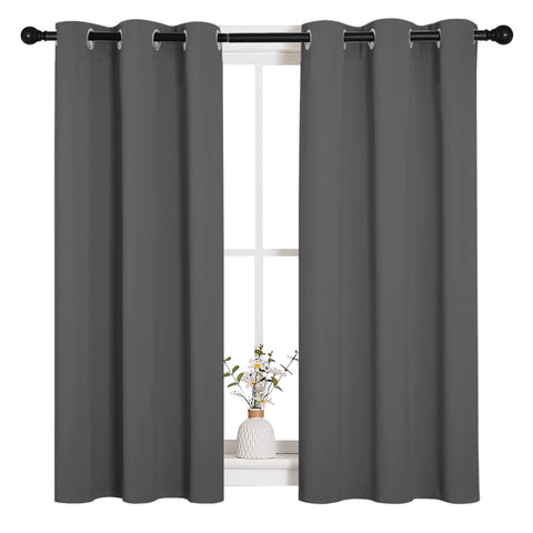 NICETOWN grey blackout curtain panel with grommet top blocks light for bedrooms