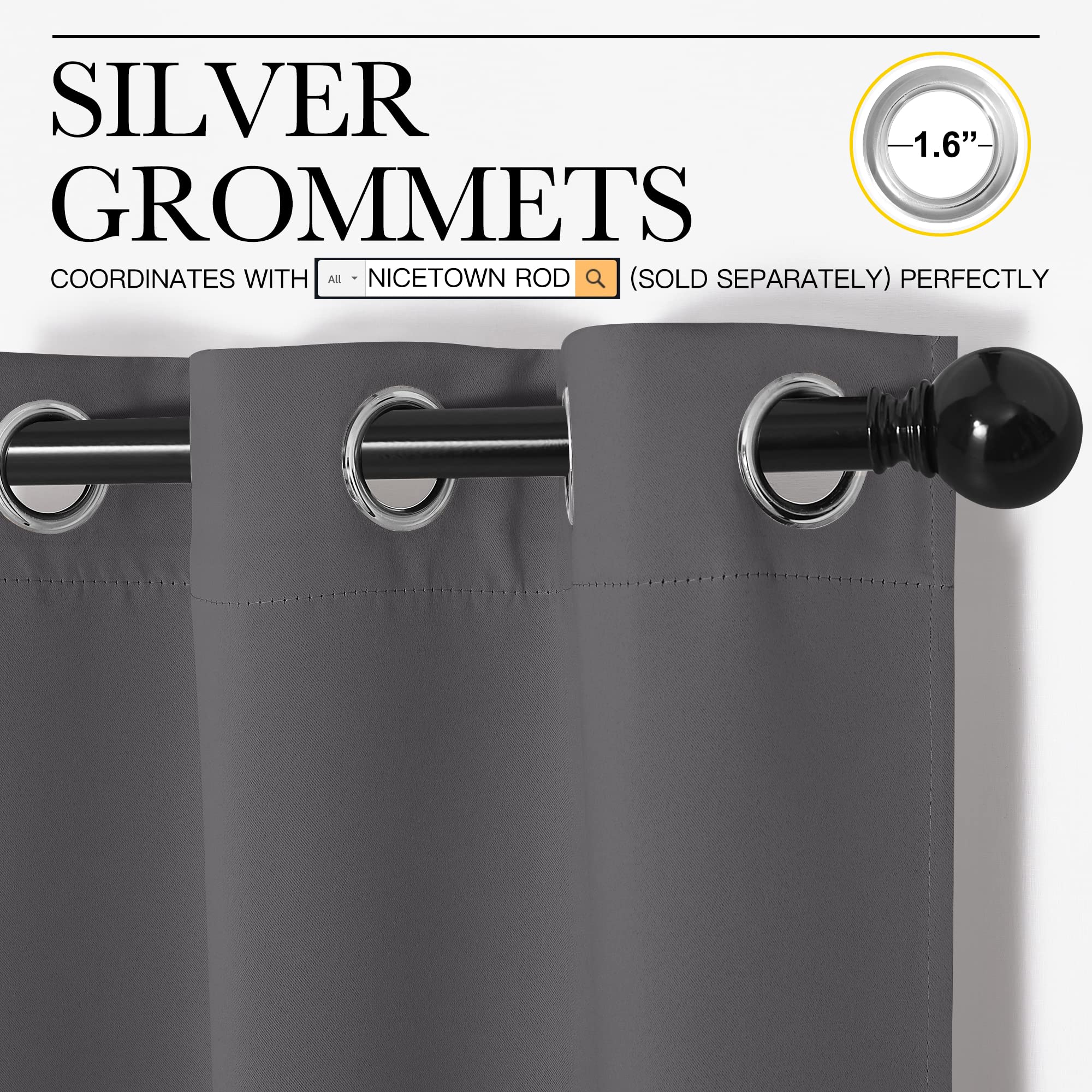 NICETOWN grey blackout curtain panel 42x78 size for standard windows.