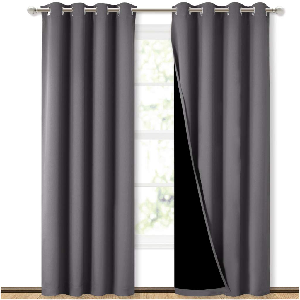 NICETOWN grey full shade curtain two-panel set for 52 by 84 inches, ideal for privacy and light control.