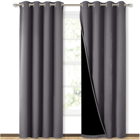 NICETOWN grey full shade curtain two-panel set for 52 by 84 inches, ideal for privacy and light control.