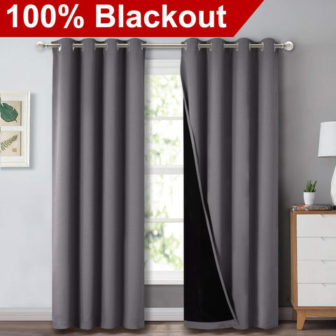 NICETOWN grey full shade curtain with silver grommets for easy sliding and contemporary style.