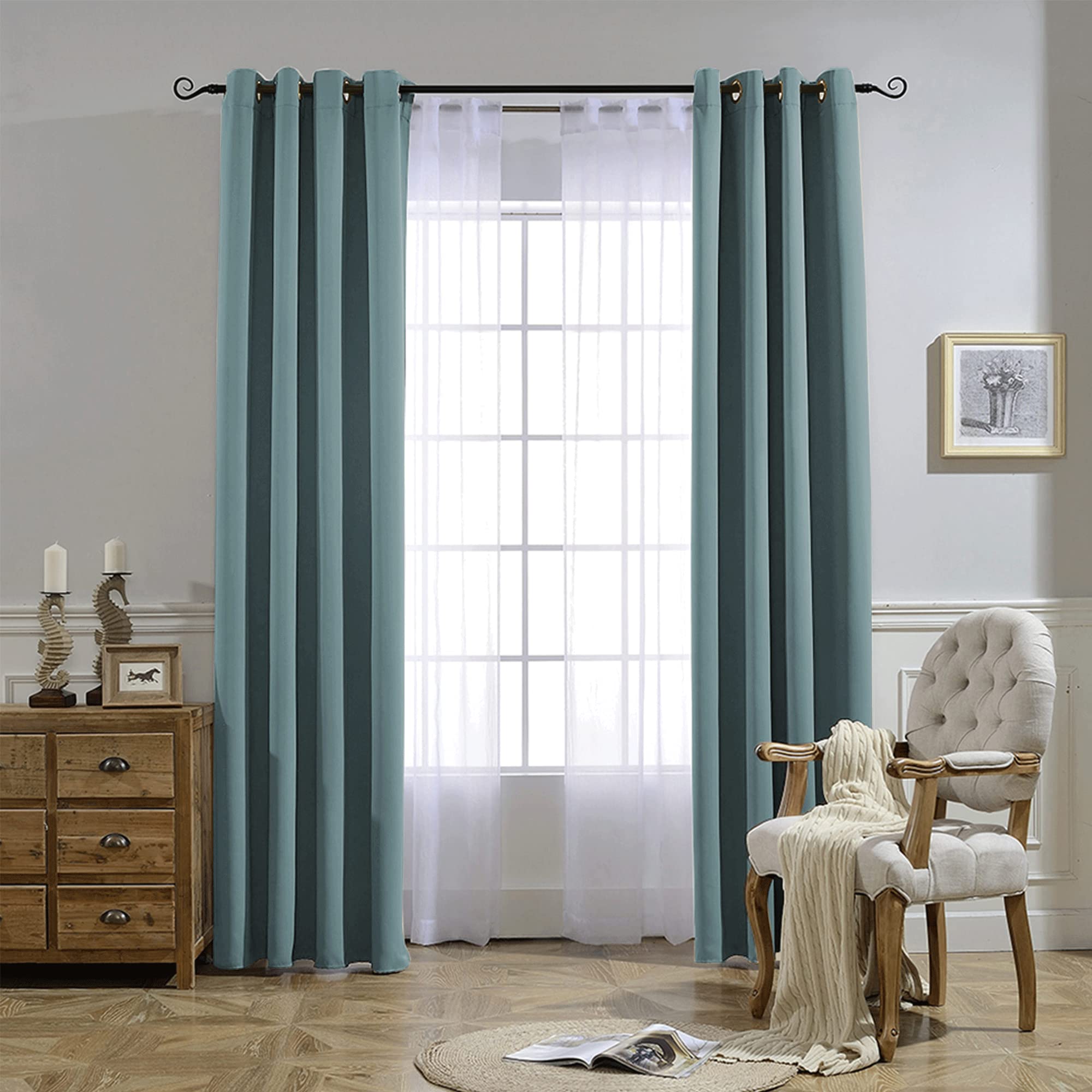 NICETOWN grommet top curtains gliding smoothly along a rod for quick setup