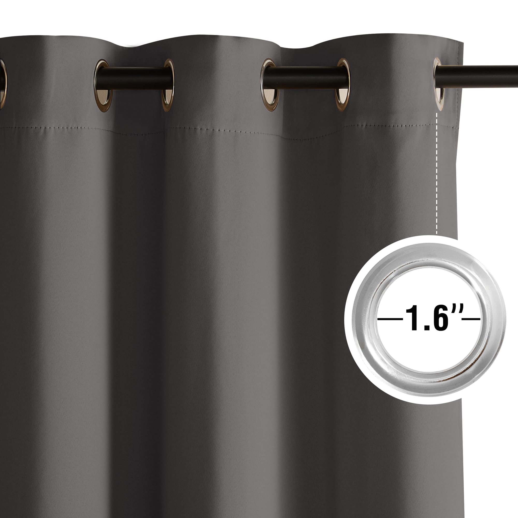 NICETOWN grommet-top silver hardware closeup for smooth sliding and modern look.
