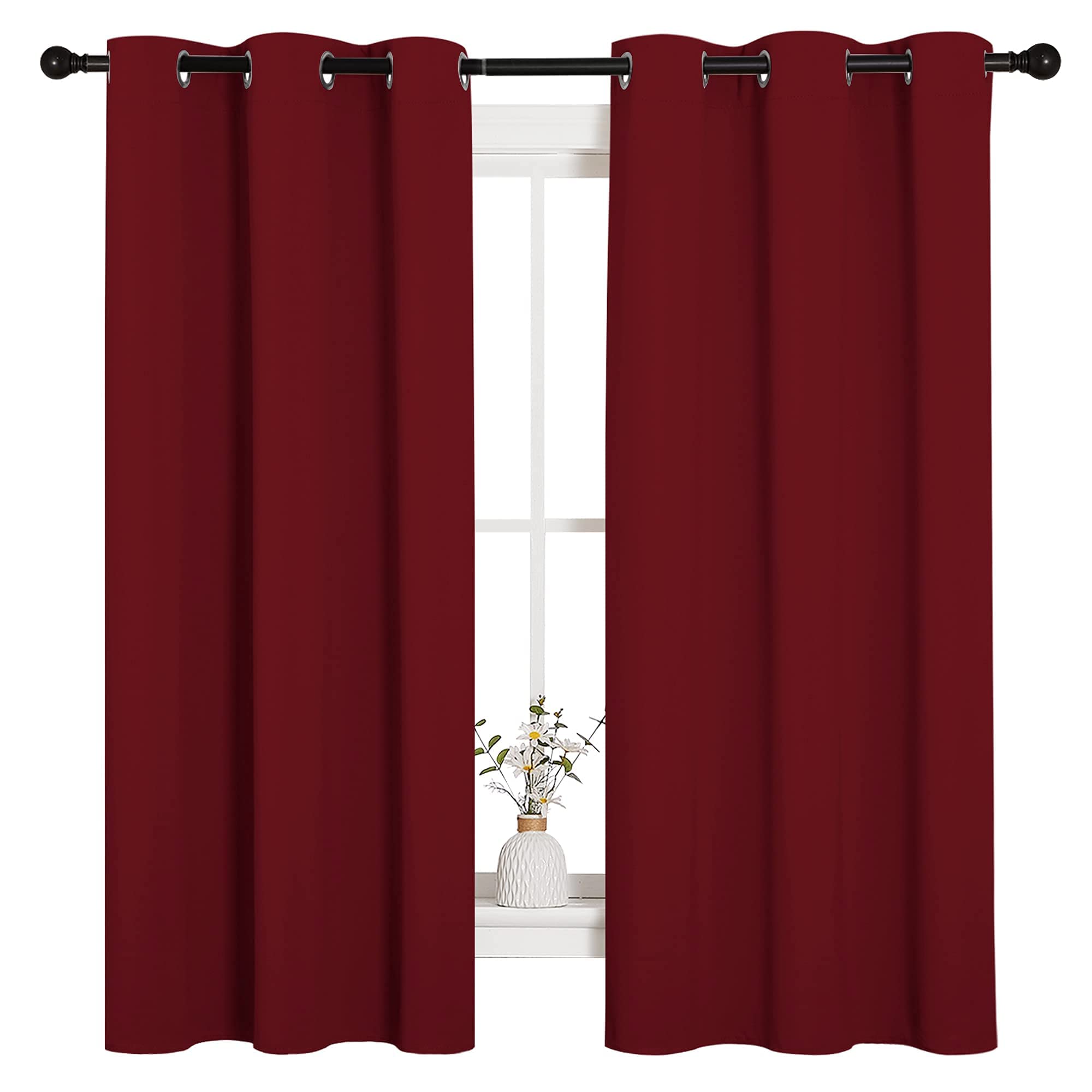 NICETOWN burgundy 42x63 curtains for living room, enhances ambience while blocking light.
