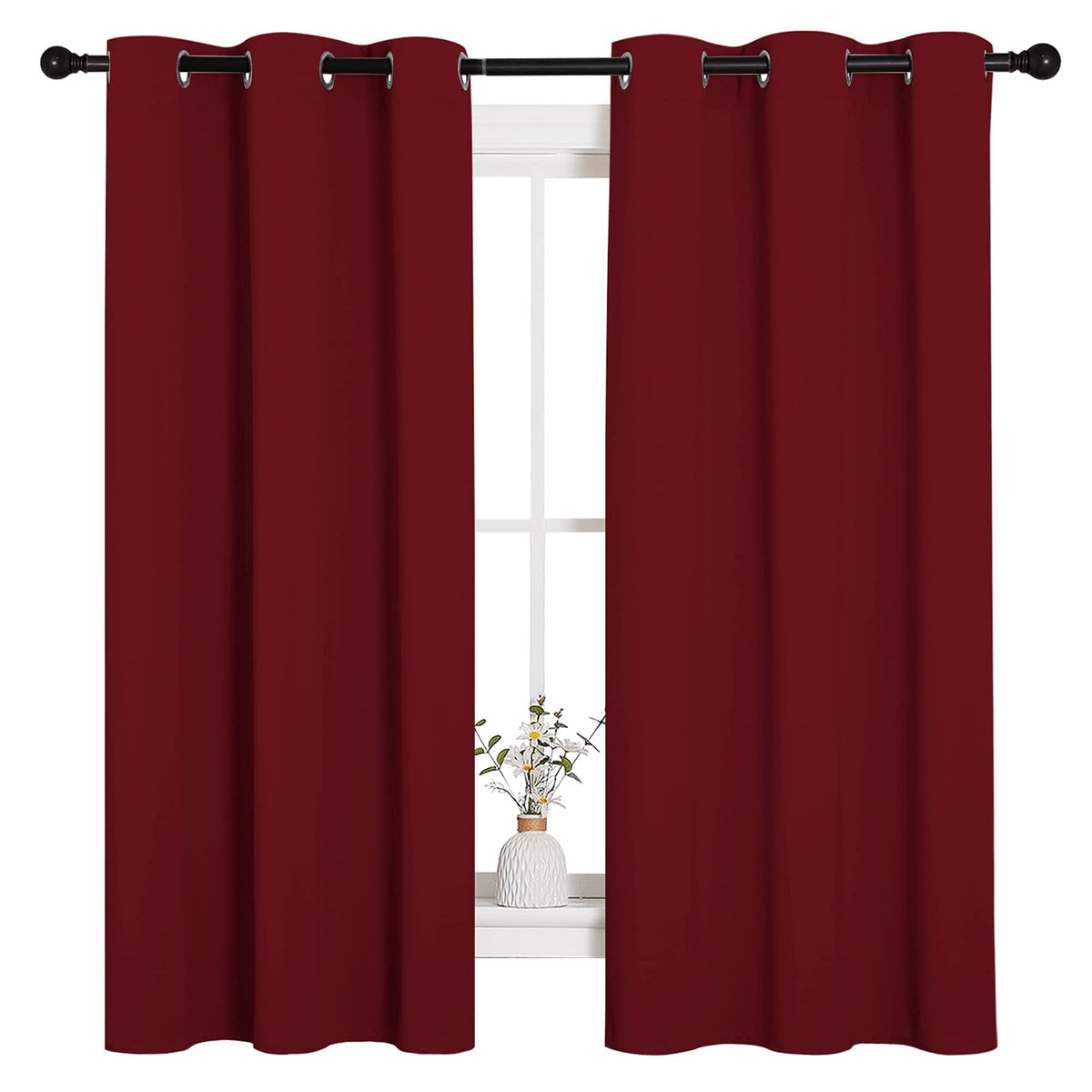 NICETOWN burgundy 42x63 curtains for living room, enhances ambience while blocking light.