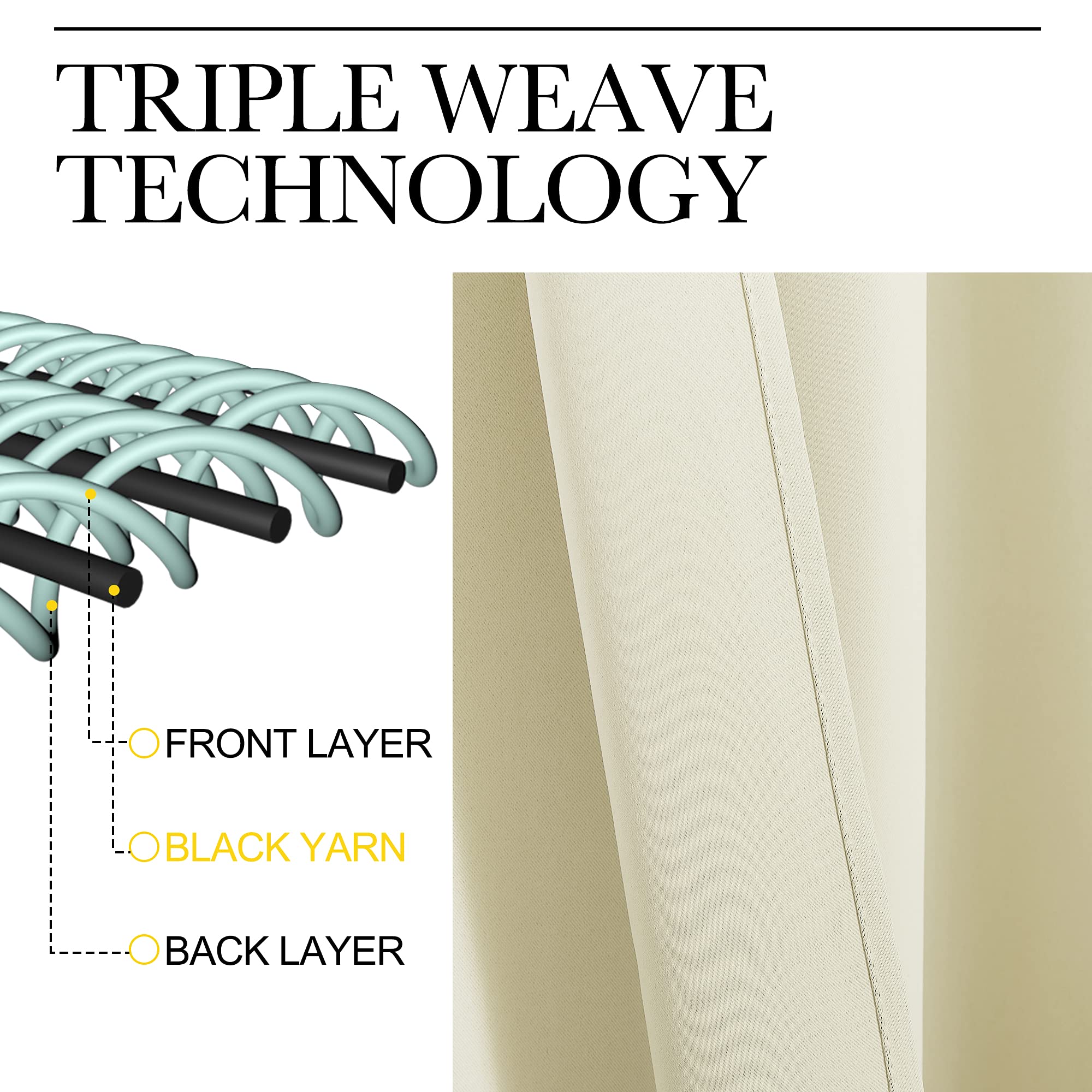 NICETOWN beige blackout drapes with six grommets, easy hanging.