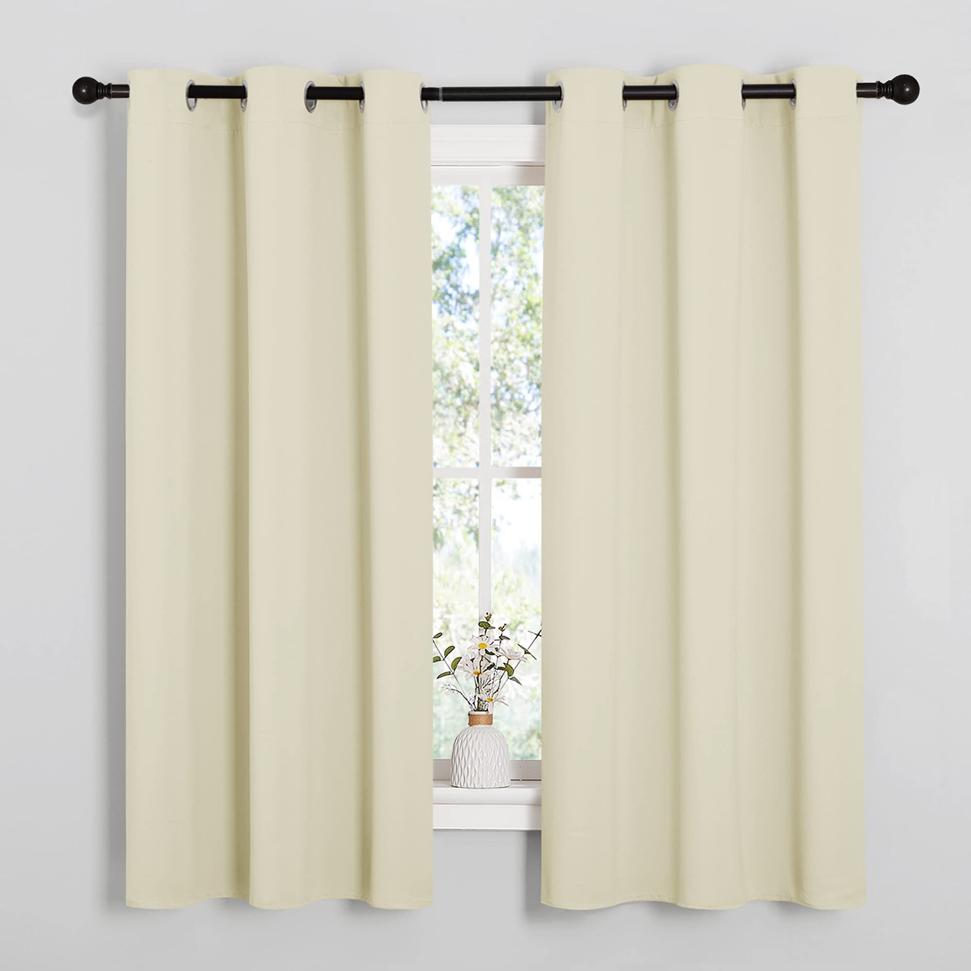 NICETOWN beige blackout panels, front view, room-darkening and stylish.