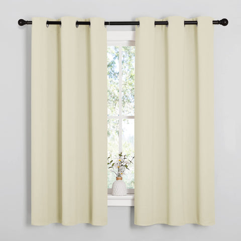 NICETOWN beige blackout panels, front view, room-darkening and stylish.