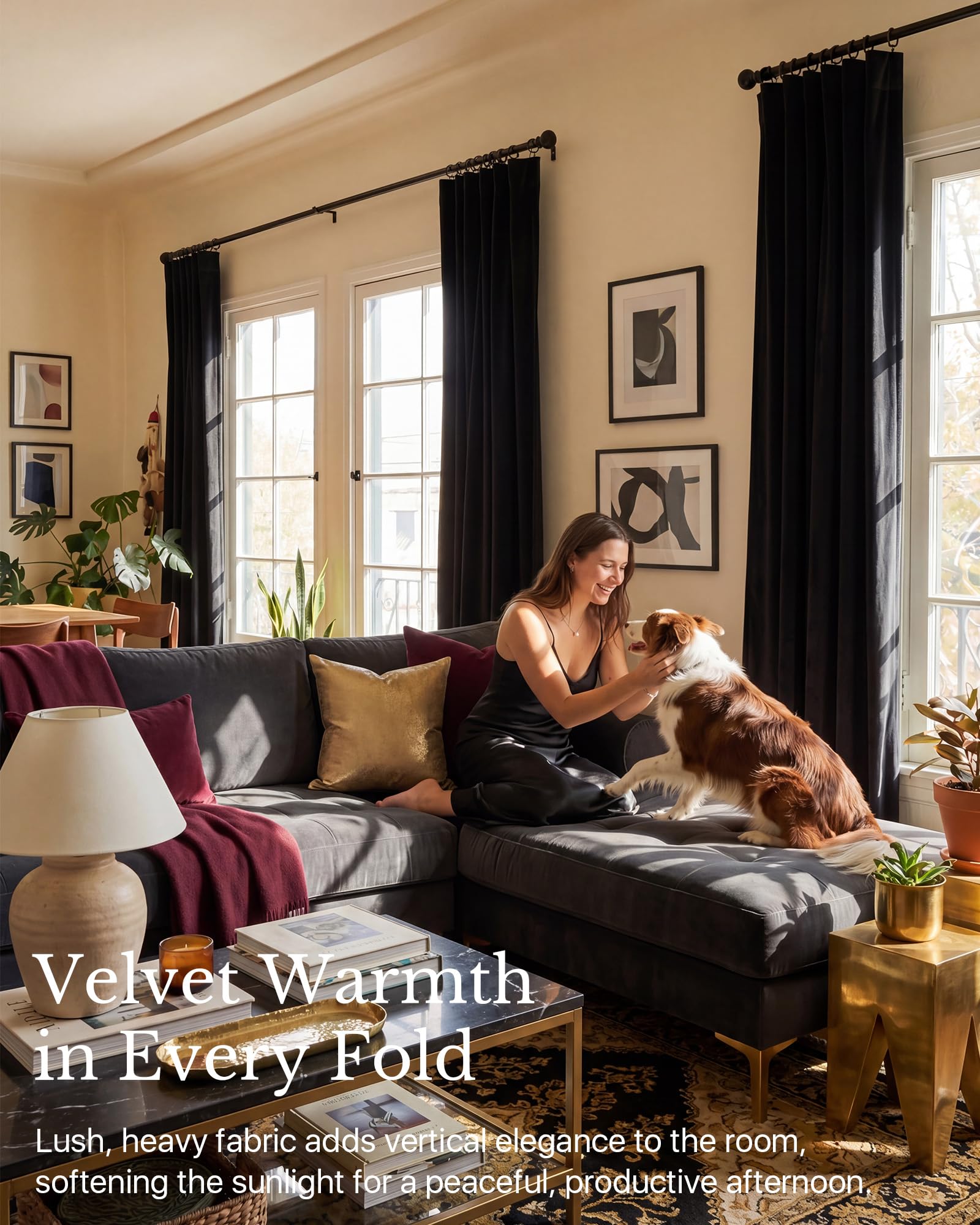 NICETOWN light-blocking velvet fabric reduces glare during daytime