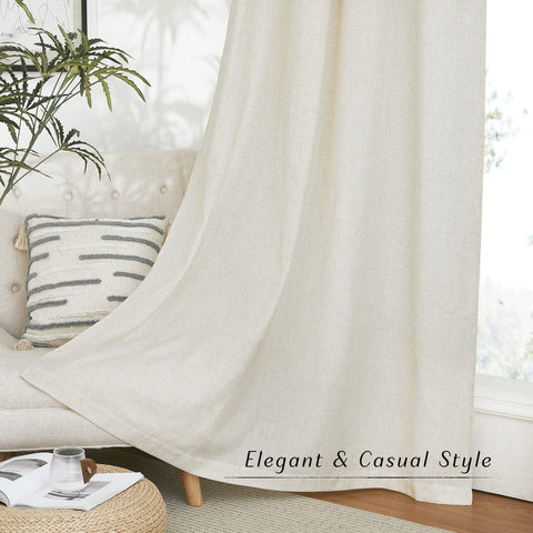 NICETOWN linen curtains in a bedroom showcase calm light diffusion.