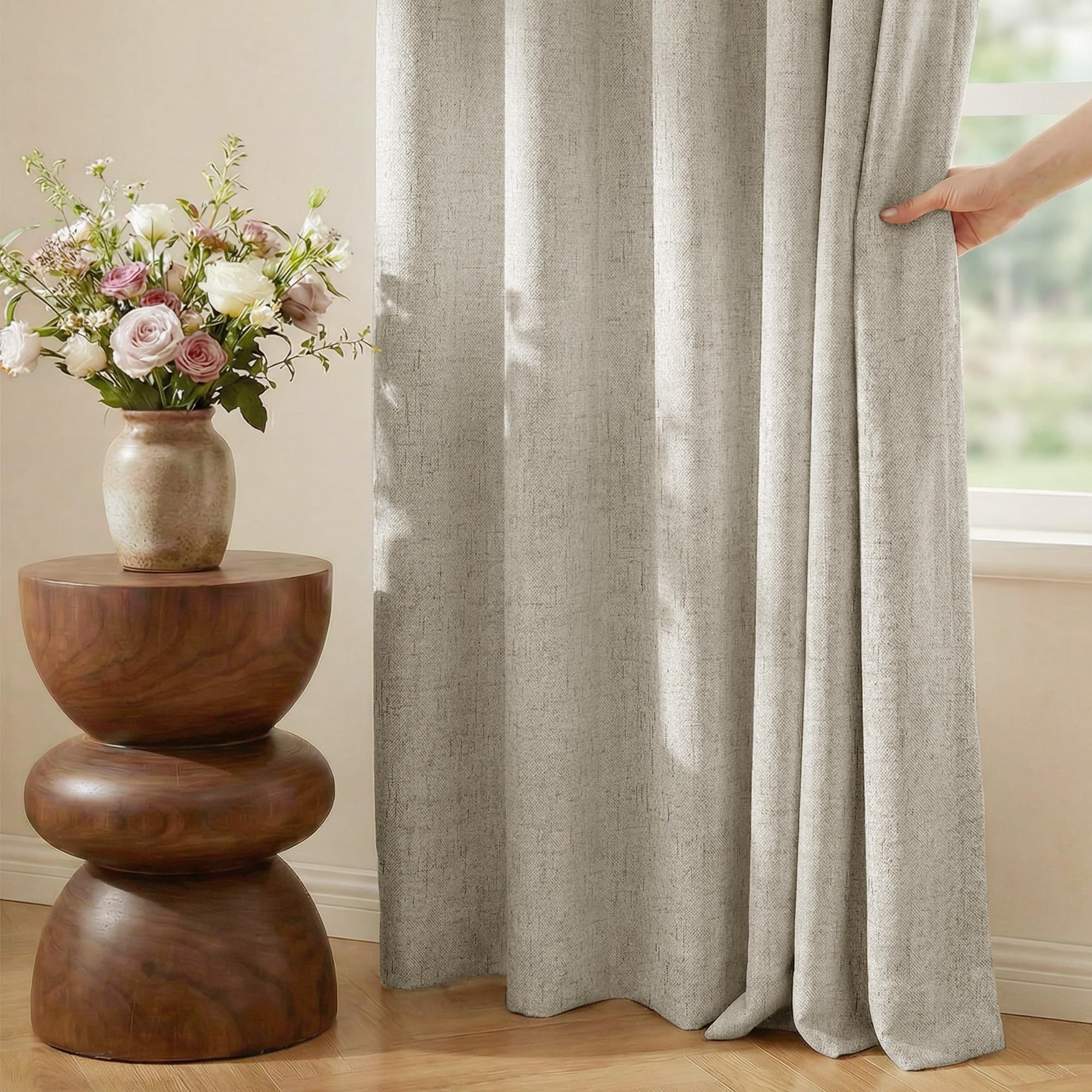 NICETOWN linen texture eco yarn curtains safer, breathable for family spaces
