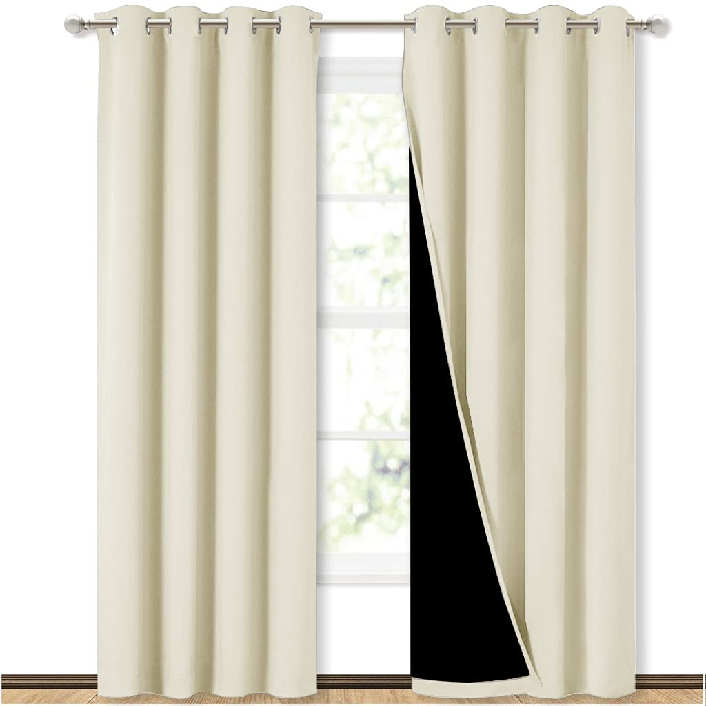 NICETOWN beige living room blackout drapes with grommet top for privacy and light control
