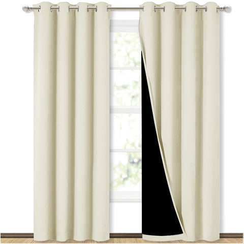NICETOWN beige living room blackout drapes with grommet top for privacy and light control