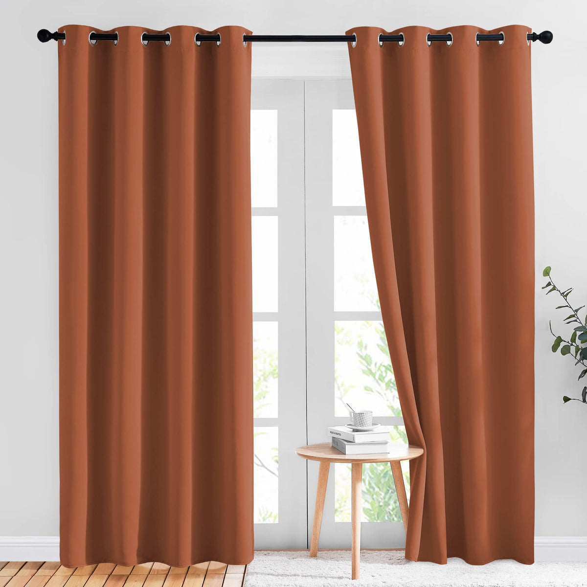 NICETOWN 84-inch burnt orange living room curtains frame the view with warm style