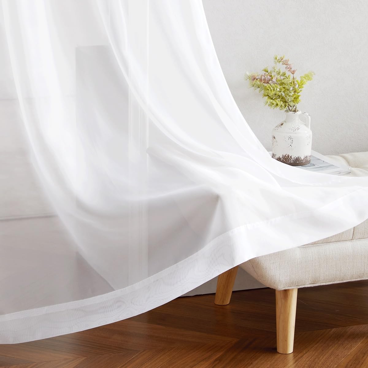 NICETOWN machine-washable sheer curtain image conveys easy care and lasting lightweight style.