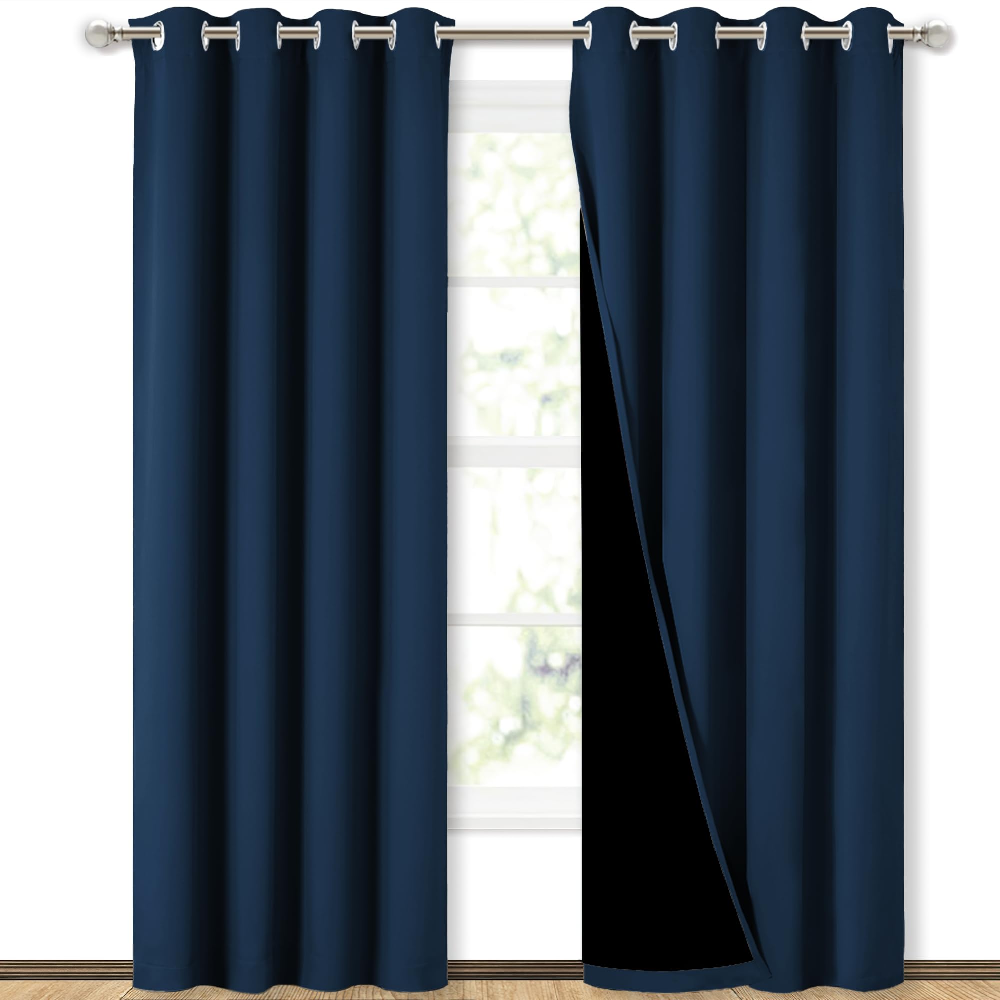 NICETOWN Moroccan Blue full shade curtain panel left view with easy grommet installation