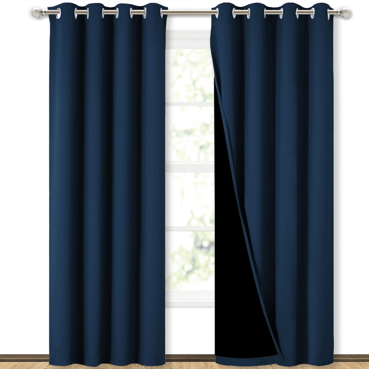 NICETOWN Moroccan Blue full shade curtain panel left view with easy grommet installation