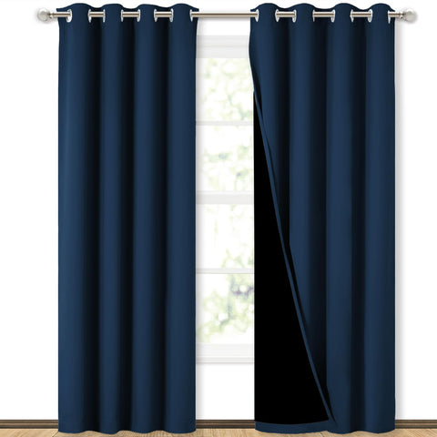 NICETOWN Moroccan Blue full shade curtain panel left view with easy grommet installation
