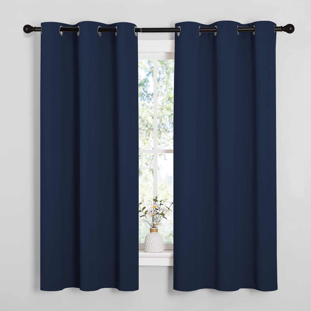 NICETOWN navy blackout curtain panel 1 showing dense fabric for light control