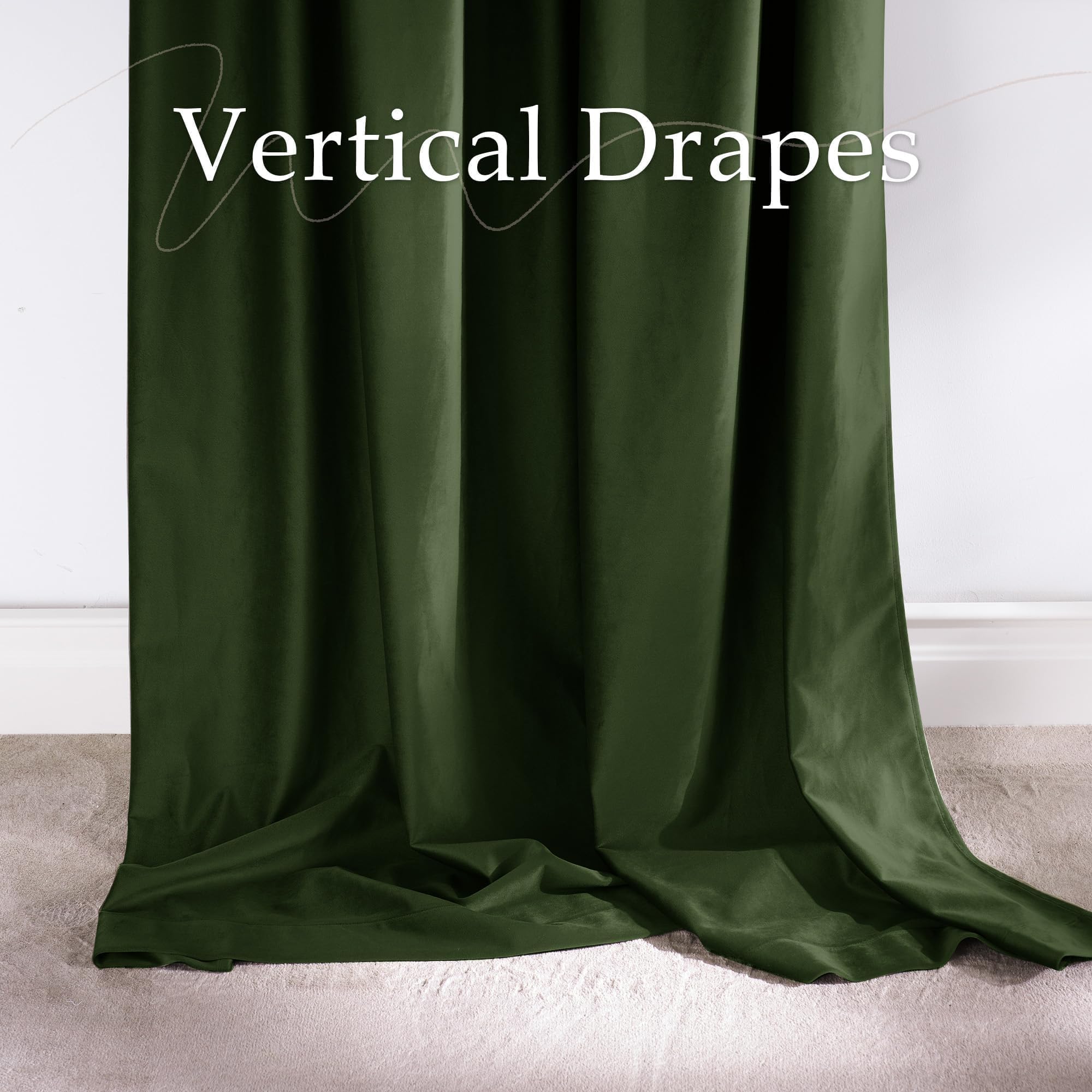 NICETOWN rich drape of olive green velvet curtains adds luxurious style.