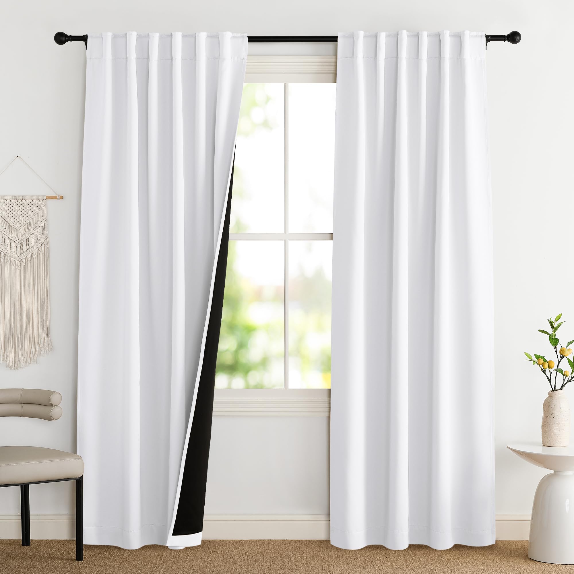 NICETOWN pure white 100% blackout curtain panels for darker rooms and daytime sleep
